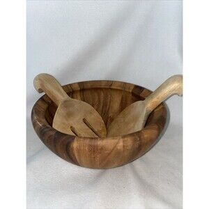 IRONWOOD GOURMET  Large Wooden Salad Bowl And Wood Claw Spoon Serving 12x12